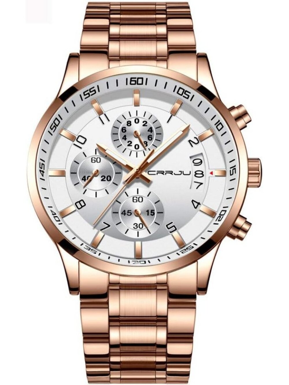 Men's Rose Gold White Analog Stainless Steel Waterproof Chronograph Wrist Watch